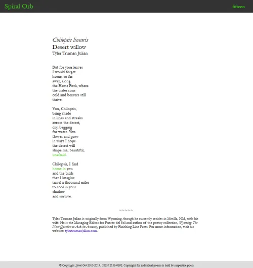 Text transcript of poem about desert willow
