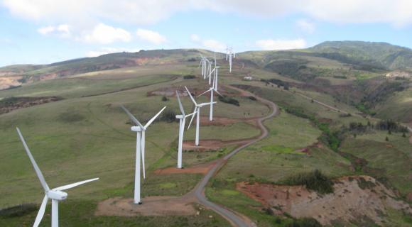 Wind turbines on open grassland